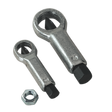 The Sealey Nut Splitter Set 2pc - AK84 comprises two high carbon steel extractors and a hex nut, featuring a hexagonal drive and spiral flutes designed for gripping bolts.