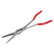 The Sealey Flat Nose Pliers Double Joint Long Reach 335mm (AK8590) feature silver metal jaws and red handles with a double-jointed design for enhanced precision. Made from durable Chrome Vanadium steel, these Premier Hand Tools ensure reliability and strength for all your projects.