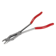 The Sealey Side Cutters Double Joint Long Reach 290mm - AK8593 feature red handles and a metallic gripping head, crafted from durable Chrome Vanadium steel. These precision tools from Premier Hand Tools are designed with precision ground cutting edges, ensuring exceptional performance for detailed tasks.