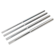 Four extra-long cylindrical rods, crafted from Chrome Molybdenum steel with engraved text on their surfaces, arranged parallel to each other for professional use, come as part of the Sealey Parallel Pin Punch Set 4pc - AK9147.
