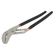 The Sealey Water Pump Pliers 400mm Ni-Fe Finish - AK9370 features a professional hand tools design with black handles, a metal jaw, and red accents near the joint. Enhanced with a non-slip foam grip for superior control.