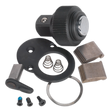 A Sealey Repair Kit for AK968 1/2"Sq Drive (AK968.V3.RK) includes a black knob, mounting plate, two springs, two metal brackets, a small lever, and four screws.