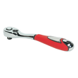 A high-quality Ratchet Wrench Offset 1/2"Sq Drive - AK968 by Sealey, crafted from premium chrome vanadium steel and featuring a red, ergonomic handle, displayed against a white background.