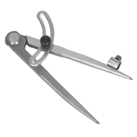 The Sealey Locking Wing Divider with Compass 150mm - AK97107, featuring one adjustable leg and a fine-tuning knob, is ideal for making precise adjustments.