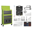 6 Drawer Topchest & Rollcab Combination with Ball-Bearing Slides - Hi-Vis Green/Grey & 170pc Tool Kit - AP2200COMBOHV - Farming Parts