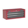The Mid-Box 3 Drawer with Ball-Bearing Slides - Red/Grey (AP22309BB) by Sealey is a red and gray metal tool chest featuring three drawers, a Sealey logo on the left, and an American PRO® logo on the right. Ideal for additional storage, it boasts smooth ball-bearing drawer slides for easy access.