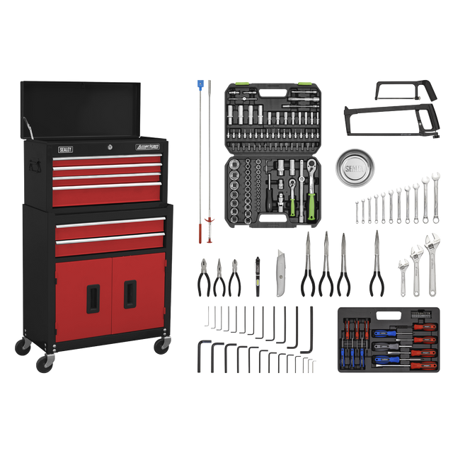 Topchest & Rollcab Combination 6 Drawer with Ball-Bearing Slides - Red/Black & 170pc Tool Kit - AP22RCOMBO - Farming Parts