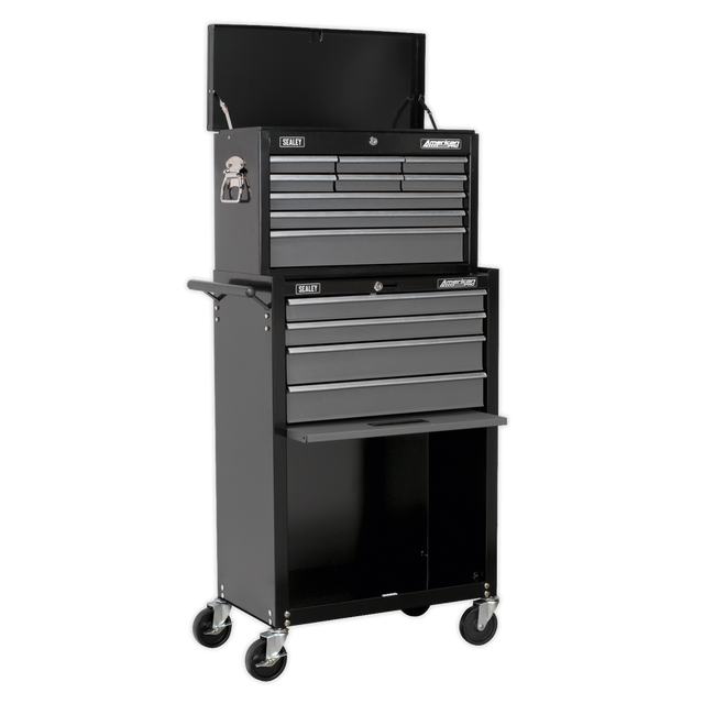 Topchest & Rollcab Combination 13 Drawer with Ball-Bearing Slides - Black/Grey - AP2513B - Farming Parts