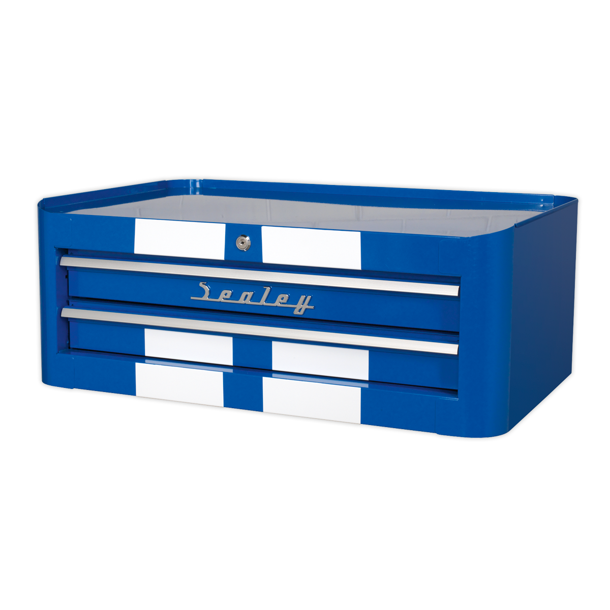 Mid-Box 2 Drawer Retro Style - Blue with White Stripes - AP28102BWS - Farming Parts