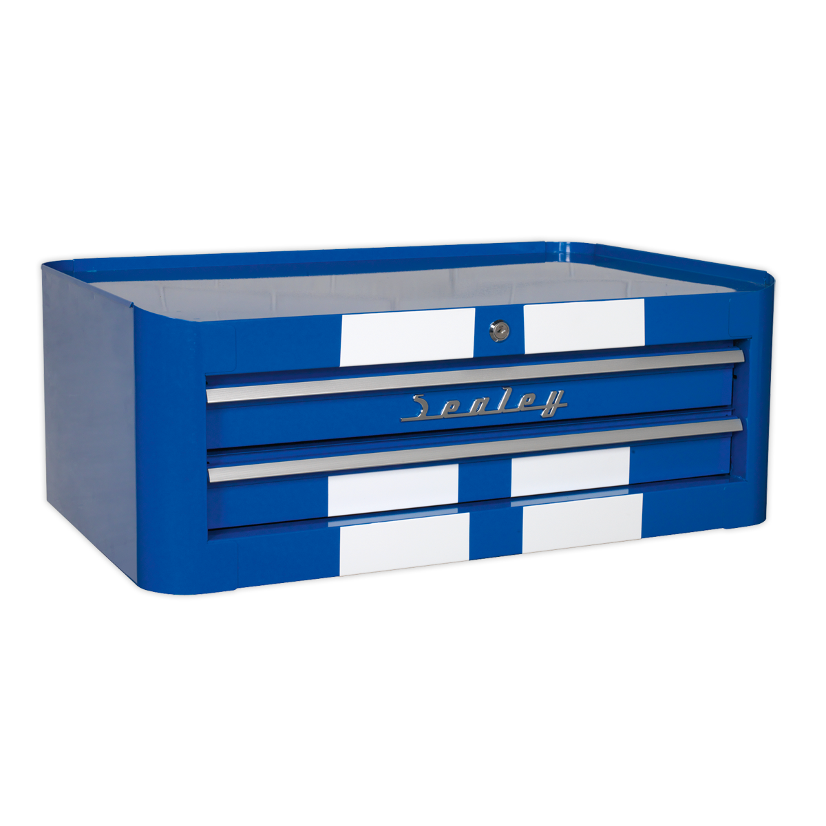 Mid-Box 2 Drawer Retro Style - Blue with White Stripes - AP28102BWS - Farming Parts