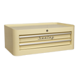 The Sealey Mid-Box 2 Drawer Retro Style - AP28102 is a beige tool chest that features a retro mid-box design and ball-bearing slides for smooth operation. The front lock ensures your tools are secure, while the Lift & Latch drawer pulls add a touch of convenience.