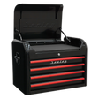 Topchest 4 Drawer Retro Style - Black with Red Anodised Drawer Pulls - AP28104BR - Farming Parts