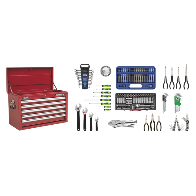 Topchest 5 Drawer with Ball-Bearing Slides - Red & 140pc Tool Kit - AP33059COMBO - Farming Parts
