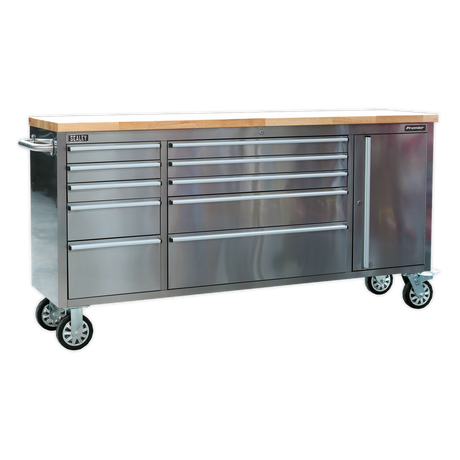 Mobile Stainless Steel Tool Cabinet 10 Drawer & Cupboard - AP7210SS - Farming Parts