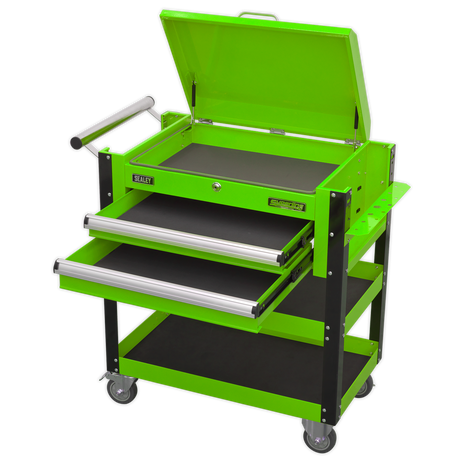 Heavy-Duty Mobile Tool & Parts Trolley 2 Drawers & Lockable Top - Green - AP760MHV - Farming Parts