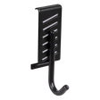 The Sealey Storage Hook Single J Prong (APH10) is a black metal hook with a rectangular base and grooves, perfect for hanging items. This wall-mountable steel storage hook is PVC wrapped for enhanced durability.