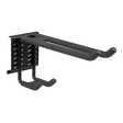The Sealey Storage Hook Dual Utility - APH12 is a black, powder-coated, wall-mounted steel hook designed to hold items like bicycles or tools, featuring a perforated mounting plate for screws.