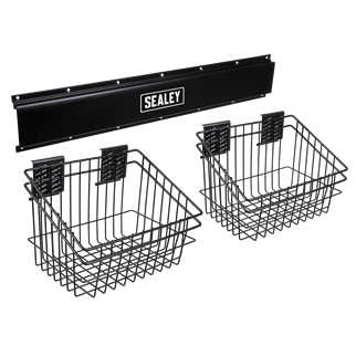 Sealey Wall Mounting 2 Basket Storage Rail APHKIT6