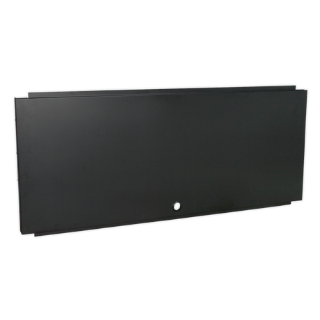 Black rectangular panel with a small central keyhole, perfect as the back panel for Wall Cabinet Model No. APMS14. The product is known as Modular Back Panel 1550mm - APMS11 by Sealey.