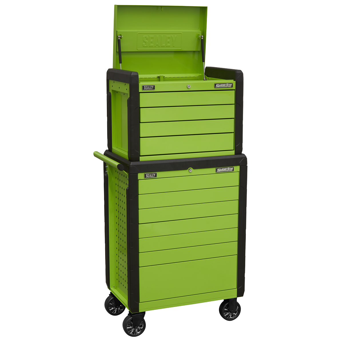 Topchest & Rollcab Combination 11 Drawer Push-To-Open Hi-Vis Green - APPDSTACKG - Farming Parts
