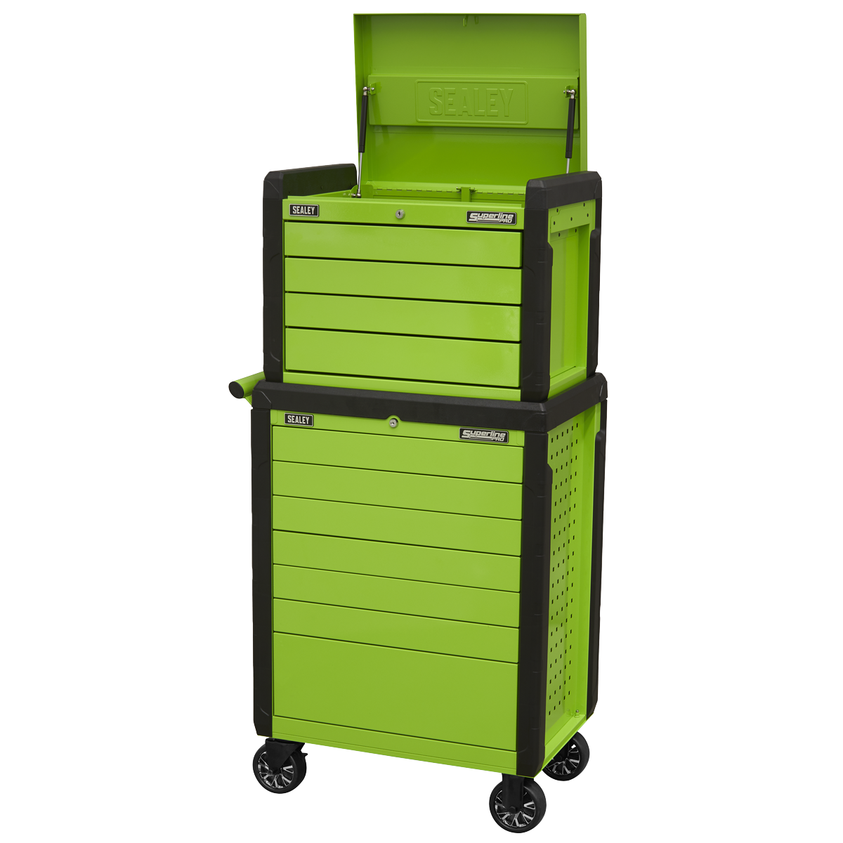 Topchest & Rollcab Combination 11 Drawer Push-To-Open Hi-Vis Green - APPDSTACKG - Farming Parts