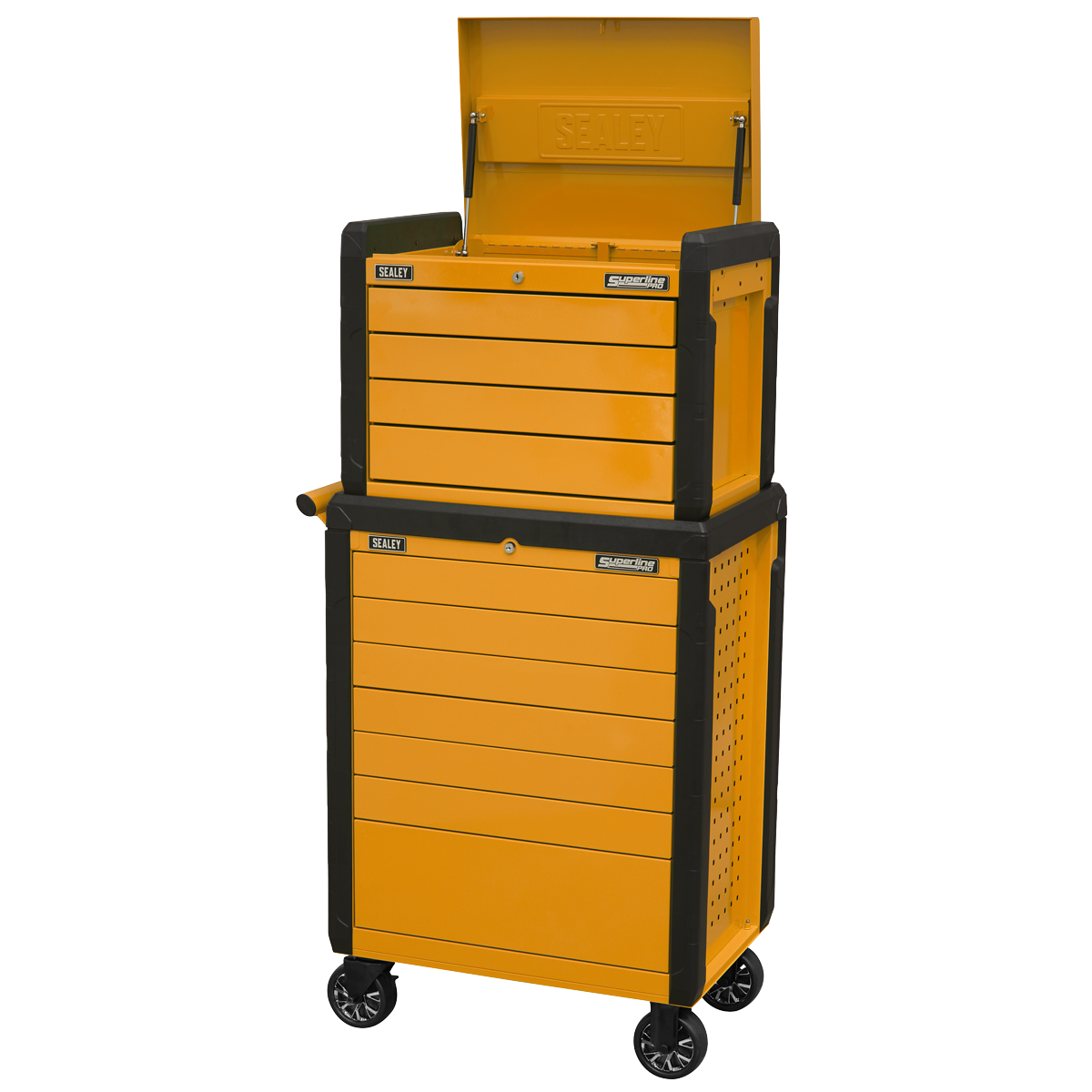 Topchest & Rollcab Combination 11 Drawer Push-To-Open Orange - APPDSTACKO - Farming Parts