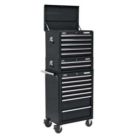 Topchest, Mid-Box & Rollcab Combination 14 Drawer with Ball-Bearing Slides - Black - APSTACKTB - Farming Parts