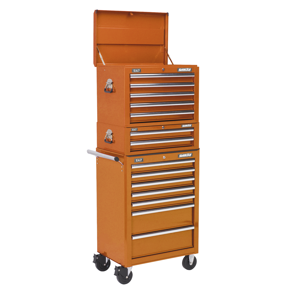 Topchest, Mid-Box & Rollcab Combination 14 Drawer with Ball-Bearing Slides - Orange - APSTACKTO - Farming Parts