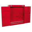Sealey Wall Mounting Tool Cabinet - APW750 features double, lockable doors crafted from heavy gauge steel. Open to reveal an empty interior with two drawers at the bottom, numerous small holes, and various storage slots.