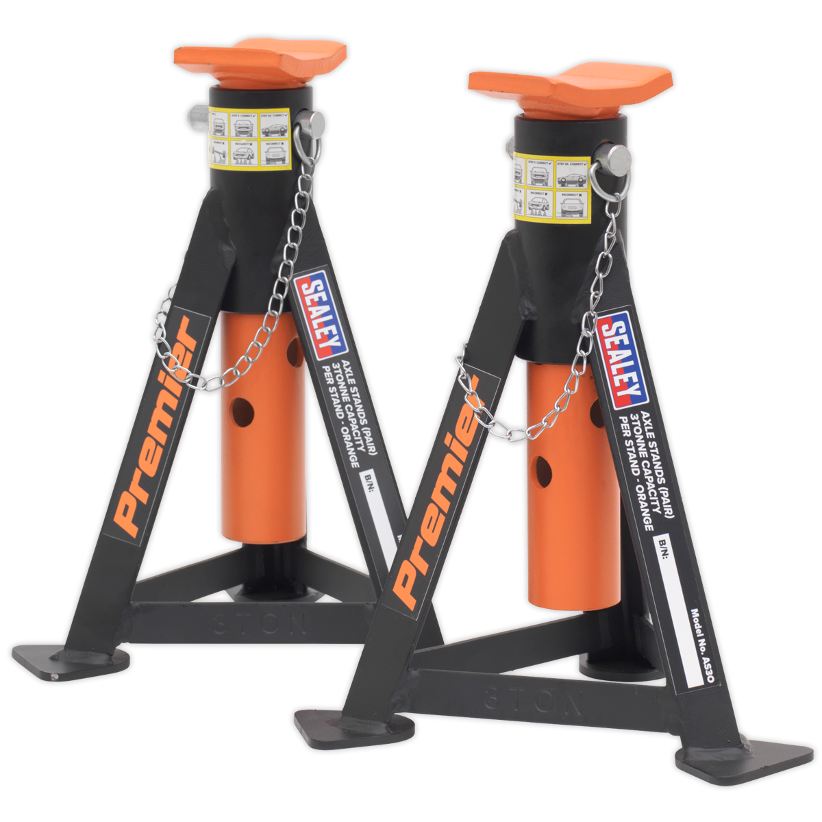 Axle Stands (Pair) 3 Tonne Capacity per Stand - Orange - AS3O - Farming Parts