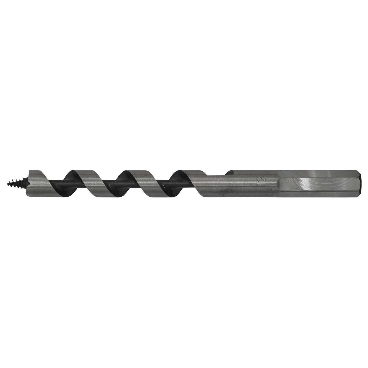 Introducing the Sealey Auger Wood Drill Ø12 x 155mm - AW12x155, a top-quality metal drill bit featuring a hexagonal shank, spiral flute, and precision-engineered screw point tip designed specifically for drilling precise holes in wood.