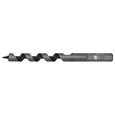 Introducing the Sealey Auger Wood Drill Ø12 x 155mm - AW12x155, a top-quality metal drill bit featuring a hexagonal shank, spiral flute, and precision-engineered screw point tip designed specifically for drilling precise holes in wood.
