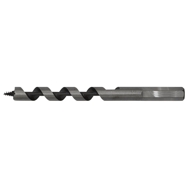 Introducing the Sealey Auger Wood Drill Ø12 x 155mm - AW12x155, a top-quality metal drill bit featuring a hexagonal shank, spiral flute, and precision-engineered screw point tip designed specifically for drilling precise holes in wood.
