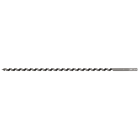 Introducing the Sealey Auger Wood Drill Ø12 x 600mm - AW12x600, a long bit with a black finish, featuring a silver hexagonal shank and screw point, designed for boring holes in various materials.
