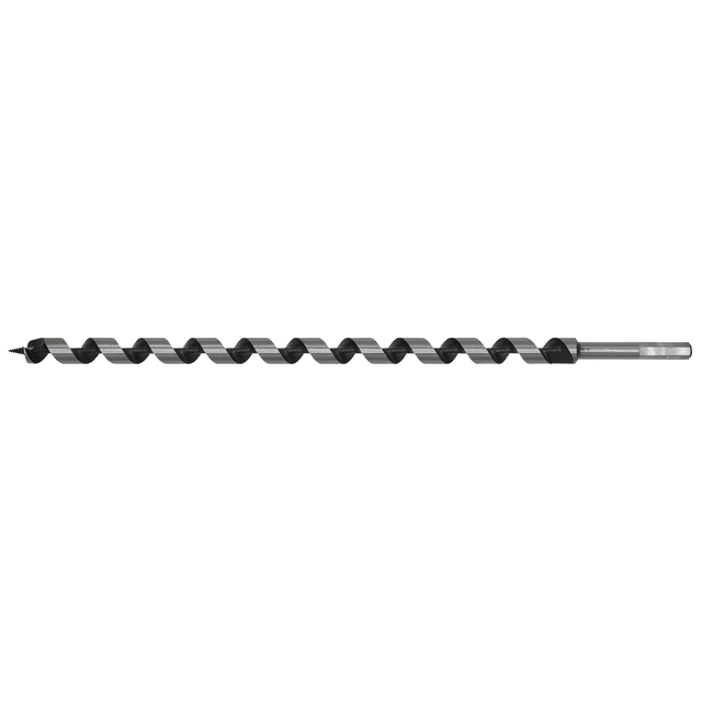 The Sealey Auger Wood Drill Ø18 x 460mm - AW18x460 features a twisted design, a screw point tip, and a hexagonal shank.