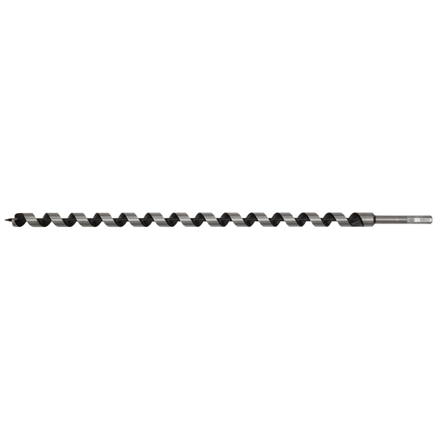 The Sealey Auger Wood Drill Ø20 x 600mm - AW20x600 features a screw point, round shank, and long twisted spiral design, ideal for drilling holes in various materials.