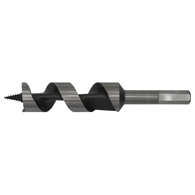 The Sealey Auger Wood Drill Ø25 x 155mm - AW25x155 is a high-quality metal drill bit with a spiral design and a hexagonal shank, perfect for boring holes into wood or various other materials.