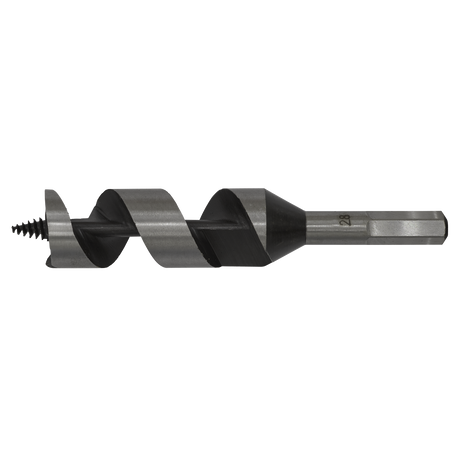 The Sealey Auger Wood Drill Ø28 x 155mm - AW28x155 features a helical screw blade and a hexagonal shank.