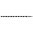 The Sealey Auger Wood Drill Ø28 x 600mm - AW28x600 features a long, spiral design with a hexagonal shank on one end and a pointed tip on the other. It is fully hardened for durability and precision when drilling into wood.