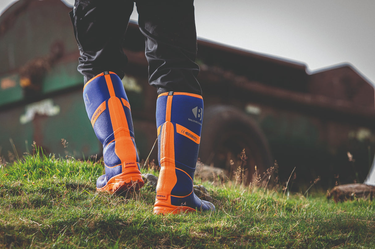 *SPECIAL PRICE* - Buckler Hi-Viz Safety Wellies – Blue & Orange Waterproof Boots | BBZ8000BL/OR