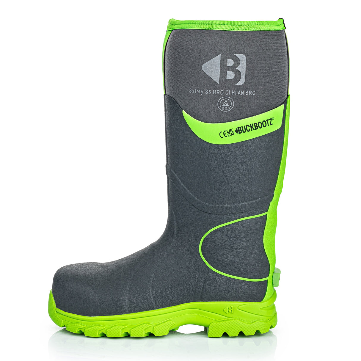Buckler S5 High-Visibility Safety Wellington Boot – Grey/Green Waterproof Work Boots | BBZ8000GY/GR