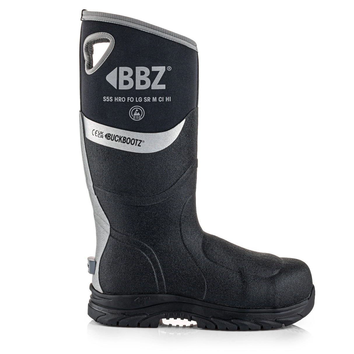 Buckbootz BBZ9000BK Black Safety Wellington S5S Metatarsal