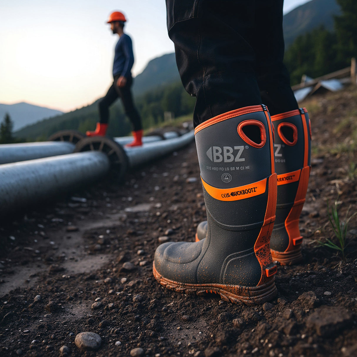 Buckbootz BBZ9000GYOR Hi-Vis Safety Wellington S5S Metatarsal