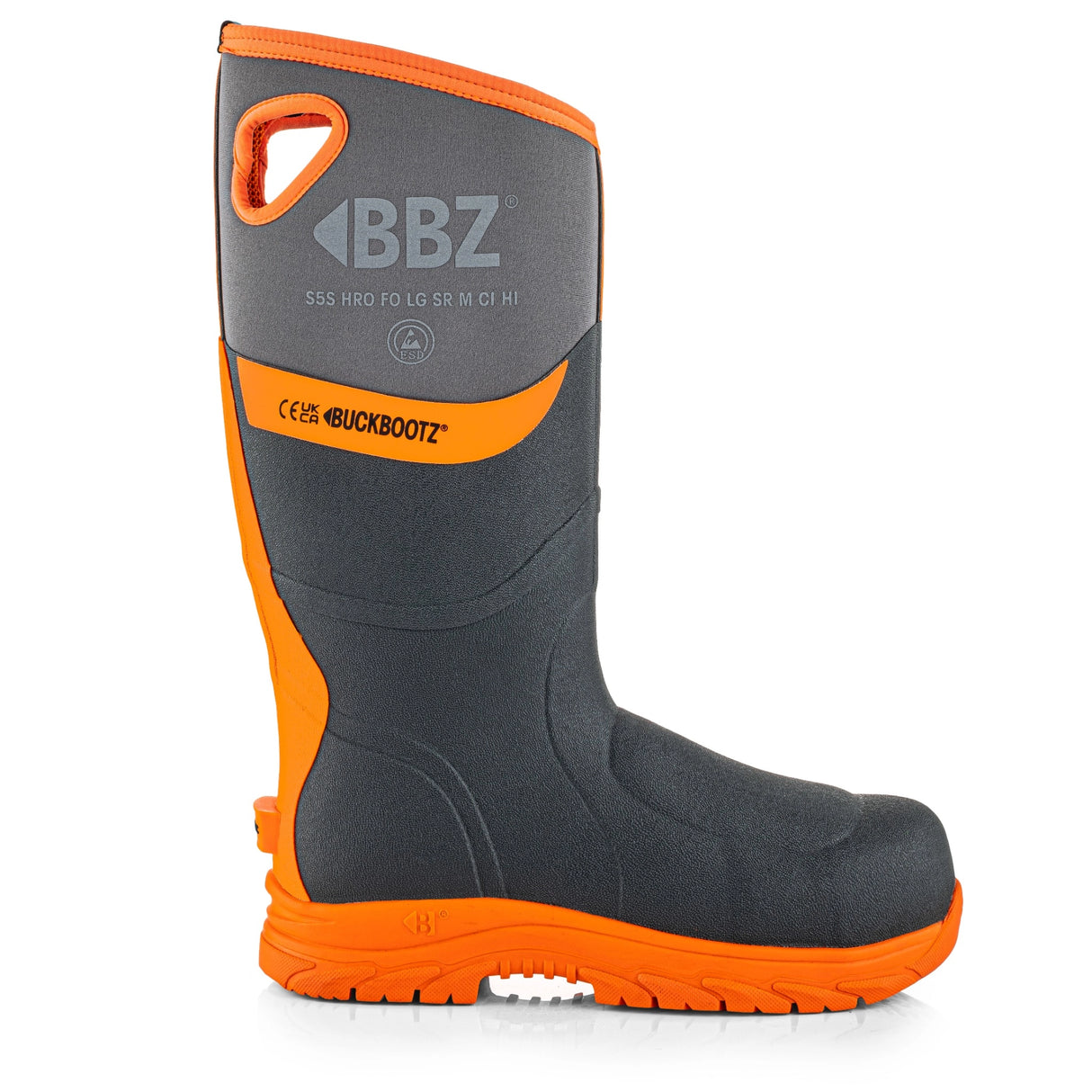 Buckbootz BBZ9000GYOR Hi-Vis Safety Wellington S5S Metatarsal