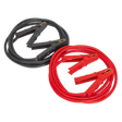 Two Sealey Heavy-Duty Booster Cables - 40mm² x 5m 600A - BC4050HD; one with black clamps and cable, the other with red clamps and cable, placed side by side on a white background.