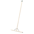 The Rubber Floor Squeegee 24"(600mm) with Wooden Handle - BM24RS by Sealey features a robust wooden handle and a rubber blade angled towards the ground, designed for efficiently sweeping large floor areas. For added durability, it includes metal strengthening support, making it perfect for handling not just dust but also liquid spills.