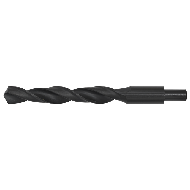 The Sealey Blacksmith Bit - Ø20 x 205mm - BSB20.0 is a high-speed steel (HSS) roll-forged drill bit with a twist design and cylindrical shank, all finished in a sleek black oxide against a white background.