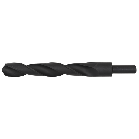 Close-up view of the Sealey Blacksmith Bit - Ø22.5 x 220mm - BSB22.5, featuring a cylindrical shank and helical flutes with a durable black oxide finish, designed for cutting holes in various materials.