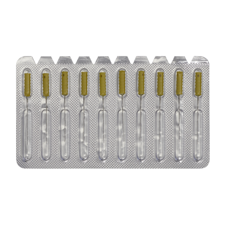 A blister pack of ten single-use plastic ampoules containing a yellowish liquid, perfect for use with the Sealey Paint Dirt Removal Needle Set, Pack of 10 - Model BSC01.