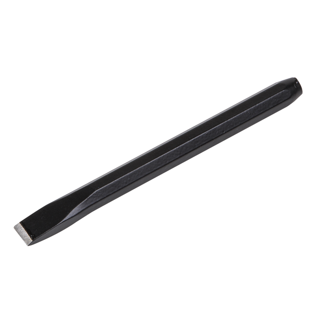 Image of the Sealey Cold Chisel 13 x 150mm (CC30), featuring a flat cutting edge and a hexagonal handle, coated in black powder for corrosion resistance.
